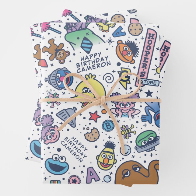 Feuille De Papier Cadeau Sesame Street | Sesame Pals Doodle Pattern (En situation)