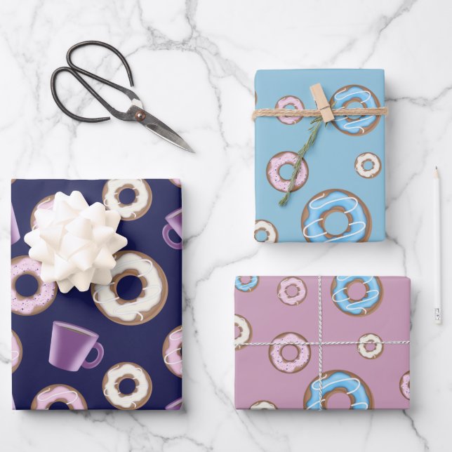 Feuille De Papier Cadeau Set de fête Mug Coffee Sweet Donuts (Recto)