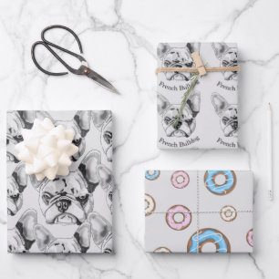 Feuille De Papier Cadeau Set French Bulldog and donuts Pop Art 