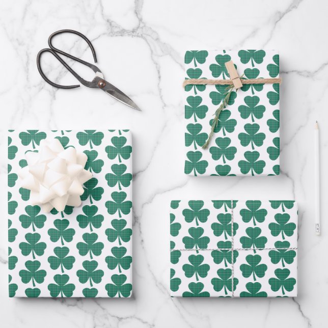 Feuille De Papier Cadeau Shamrock Shape Plaid Classic Green (Recto)