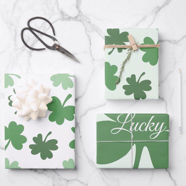 Feuille De Papier Cadeau Shamrock vert motifs Saint Patrick's Day (Recto)