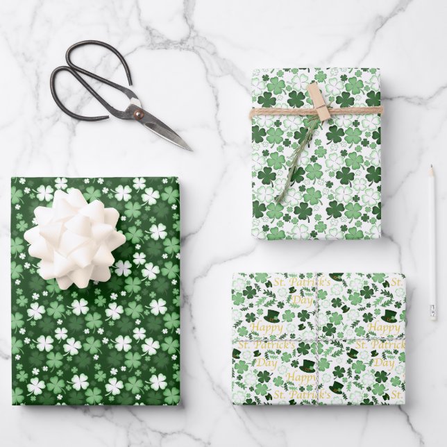 Feuille De Papier Cadeau Shamrocks de la Saint Patrick (Recto)