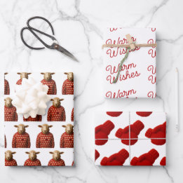 Feuille De Papier Cadeau Sheep in Sheep Sweater, Mittens, Warm Wishes