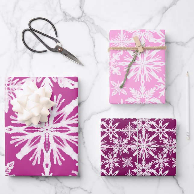 Feuille De Papier Cadeau Shibori Tie Dye Pink Snowflakes Motif (Recto)