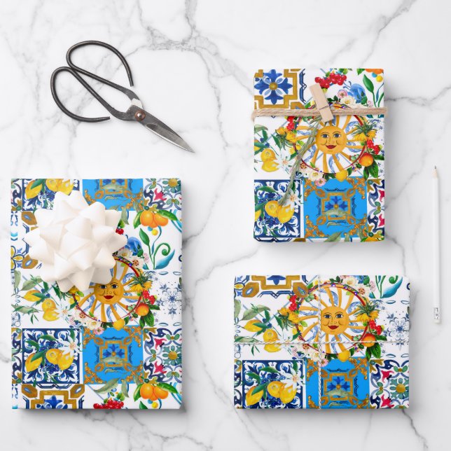 Feuille De Papier Cadeau Sicilian style,summer art,lemons     (Recto)