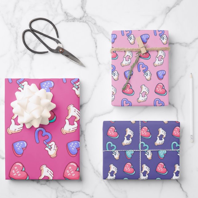 Feuille De Papier Cadeau Signe de coeur amour doodle mignon Saint-Valentin (Recto)