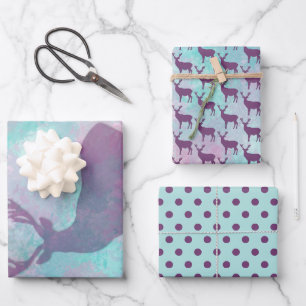Feuille De Papier Cadeau silhouette de cerf Points motif couleurs pastel mi