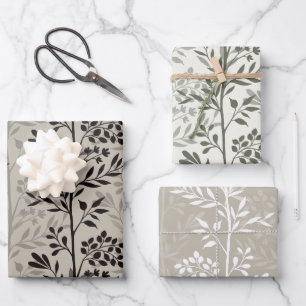 Feuille De Papier Cadeau Silhouettes Florales Élégantes Botaniques Minimali