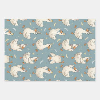 Feuille De Papier Cadeau Silly Goose Party – Blue Background with Feathers