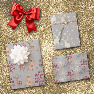 Feuille De Papier Cadeau Silver Grey Rustic Woodland Motif de vacances