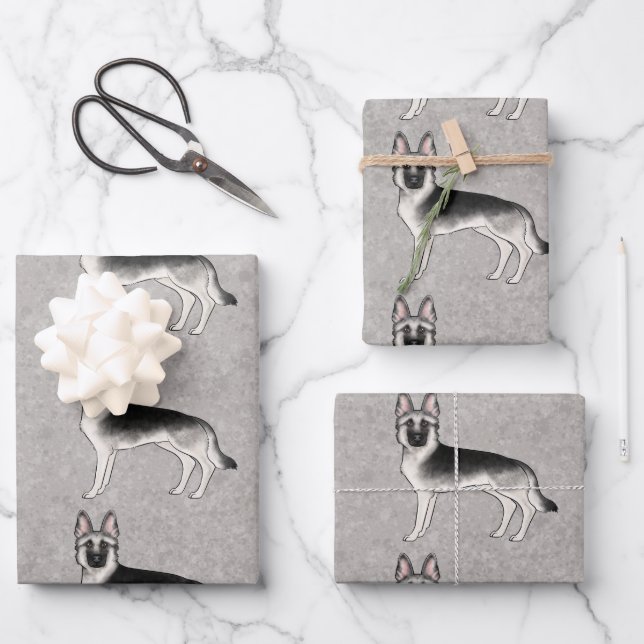 Feuille De Papier Cadeau Silver Sable German Shepherd'un joli chien de dess (Recto)