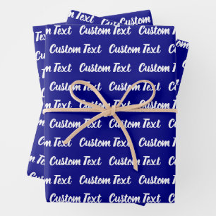Feuille De Papier Cadeau Simple bleu foncé blanc Cursive Script Motif texte