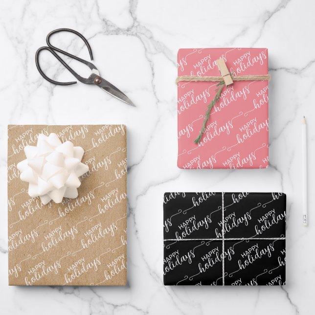Feuille De Papier Cadeau Simple Classique Chic Joyeux Vacances Voeux (Recto)