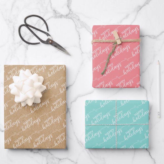 Feuille De Papier Cadeau Simple Classy Chic Happy Holidays Salutation Wish  (Recto)