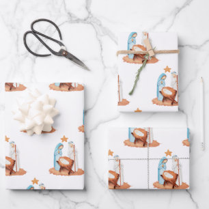 Feuille De Papier Cadeau Simple crèche scène Marie Joseph Noël