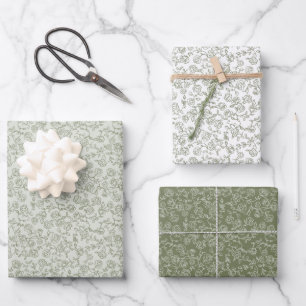 Feuille De Papier Cadeau Simple Delicate Floral Timeless Sage Mariage vert