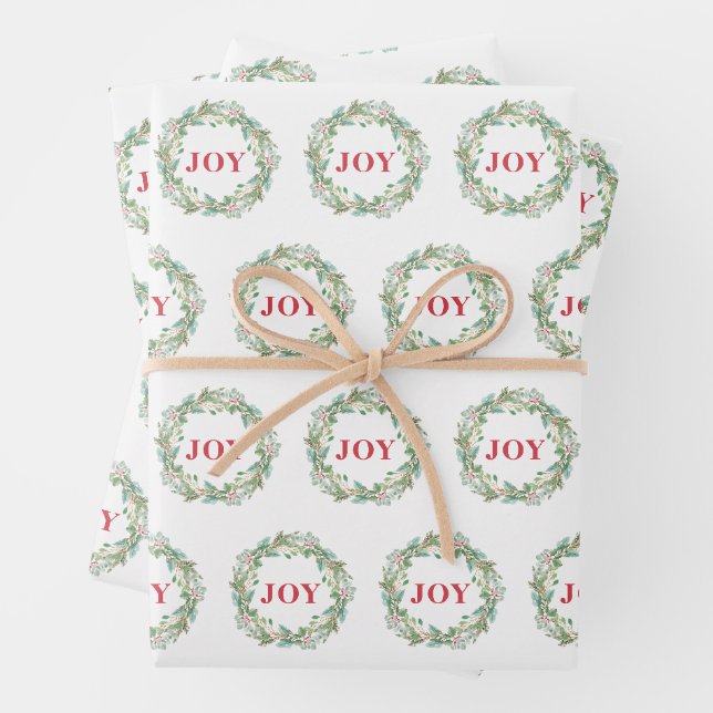 Feuille De Papier Cadeau Simple élégante Wreath Joie moderne Noël (En situation)