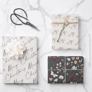 Feuille De Papier Cadeau Simple Script Joyeux Noël Boho Fleur Sauvage