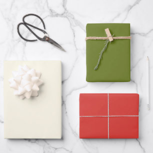 Feuille De Papier Cadeau Simple Vacances Ivoire Rouge Vert Couleur Solide T