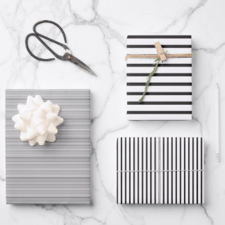 Feuille De Papier Cadeau Simples rayures noires et blanches