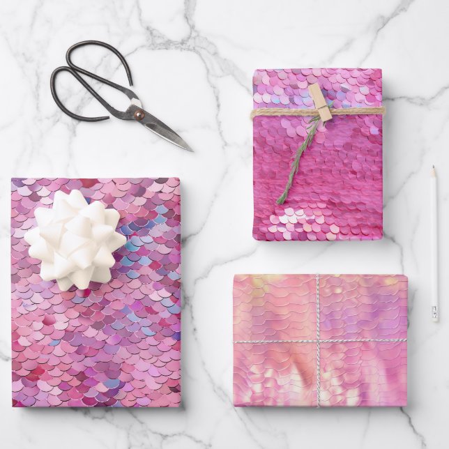 Feuille De Papier Cadeau Sirène bleu violet rose (Recto)