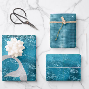 Feuille De Papier Cadeau Sirène d'argent Aqua
