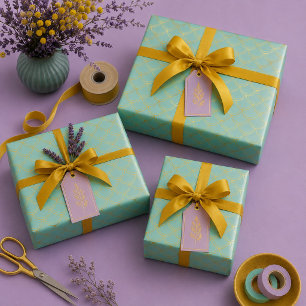 Feuille De Papier Cadeau Sirène élégante verte menthe et or