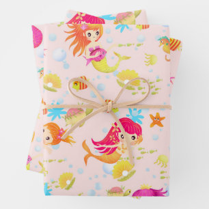 Feuille De Papier Cadeau Sirènes Rose pêche