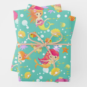 Feuille De Papier Cadeau Sirènes sarcelle