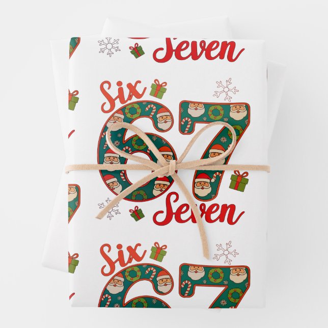 Feuille De Papier Cadeau Six Seven 67 6 7 Meme Christmas Xmas Santa Hat (En situation)