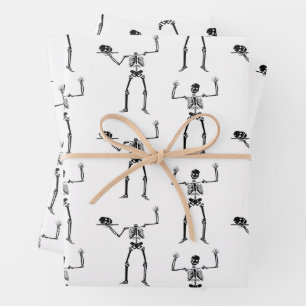 Feuille De Papier Cadeau Skeletons D'Halloween, Baguette Ou Traite, Boo