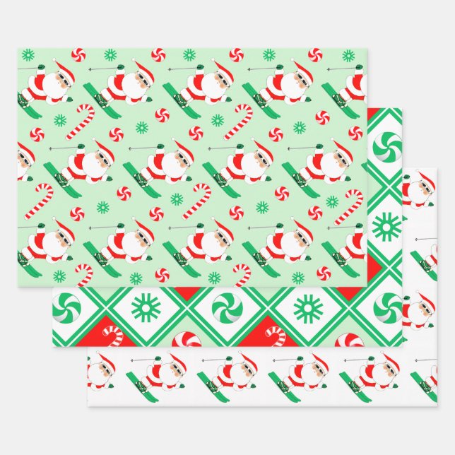 Feuille De Papier Cadeau Ski Holiday Père Noël Skiing Cadeau (Lot)