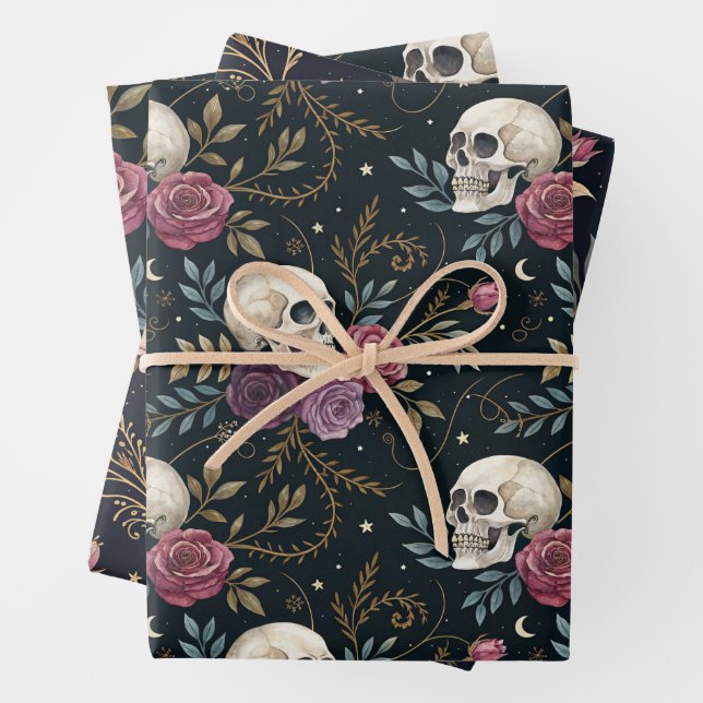 Feuille De Papier Cadeau Skulls & Roses Wrapping Paper (En situation)