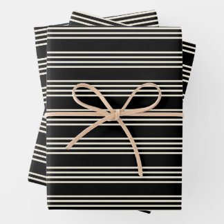 Feuille De Papier Cadeau Sleek Black and Cream Horizontal Stripes Minimalis