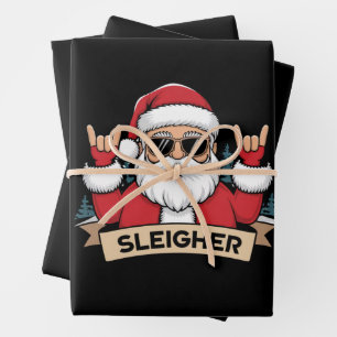 Feuille De Papier Cadeau Sleigher de Noël Père Noël Rock Rocker de Noël