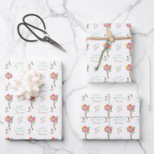 Feuille De Papier Cadeau Snoopy et Ballons Anniversaire