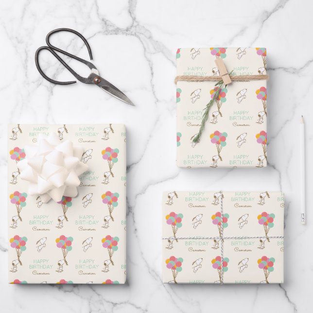 Feuille De Papier Cadeau Snoopy et Ballons Anniversaire (Recto)