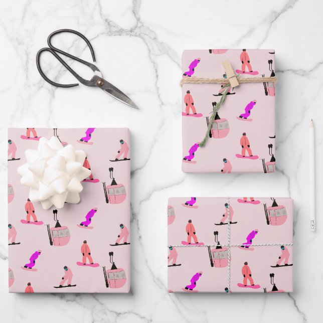 Feuille De Papier Cadeau Snowboard rose pâle (Recto)