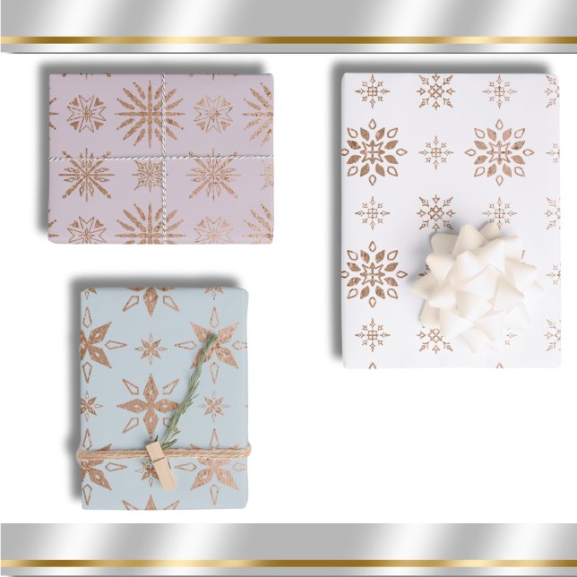 Feuille De Papier Cadeau Snowflake Motif d'hiver moderne Elegant Rose or (Snowflakes Pattern Winter or Christmas Watercolor Wrapping Paper Sheets)