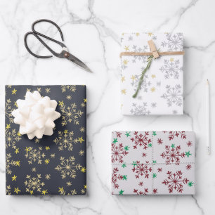 Feuille De Papier Cadeau Snowflakes - bleu nuit, blanc, gris argent