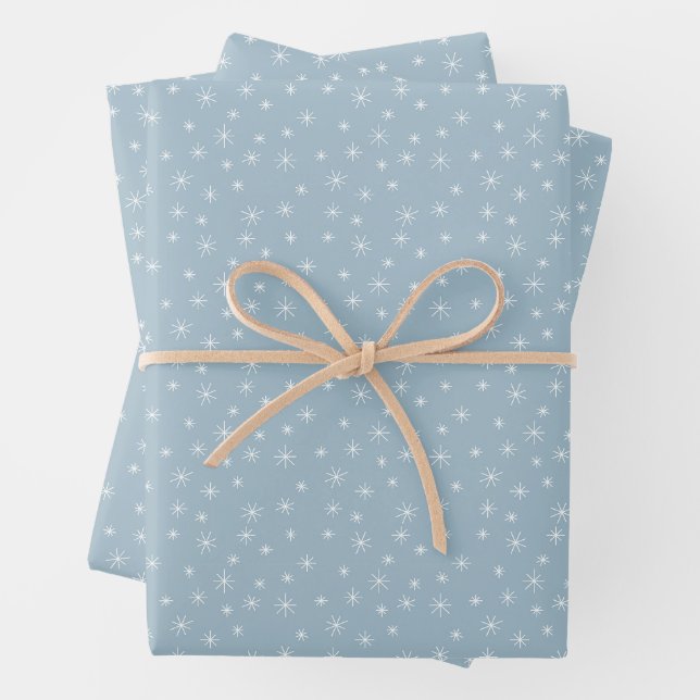 Feuille De Papier Cadeau Snowflakes hiver Ice Blue Retro Inspiré (En situation)