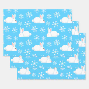 Feuille De Papier Cadeau Snowflakes Motif Cute Bunny Joyeux cadeau de Noël