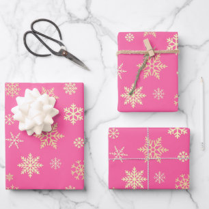 Feuille De Papier Cadeau Snowflakes Motif sans couture Hot rose Noël