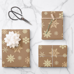 Feuille De Papier Cadeau Snowflakes Motif sans couture Noël Brown