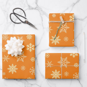 Feuille De Papier Cadeau Snowflakes Motif sans mer Orange Noël