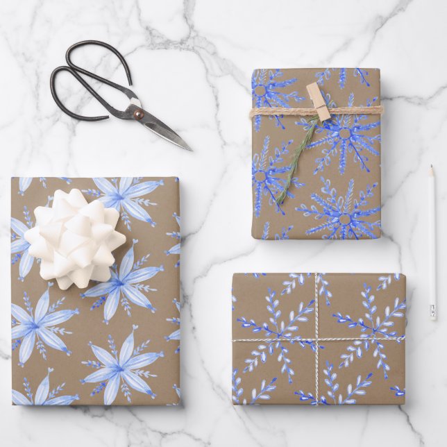 Feuille De Papier Cadeau Snowflakes Scandinave Rustique Kraft (Recto)