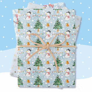 Feuille De Papier Cadeau Snowman 3 Snow Coordination Bleu clair