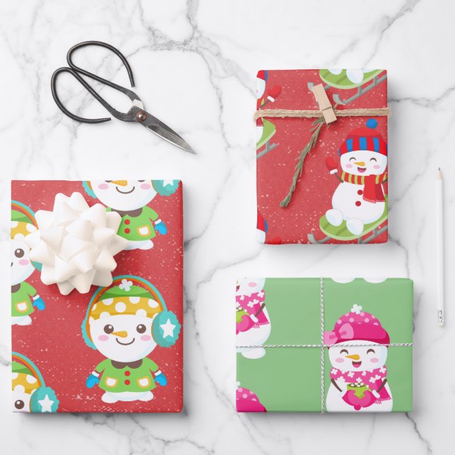 Feuille De Papier Cadeau Snowman avec retour (Recto)