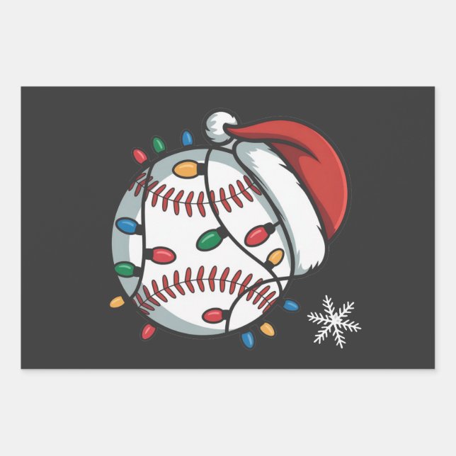 Feuille De Papier Cadeau Snowman Baseball Noël Père Noël Baseball Sport (Devant)