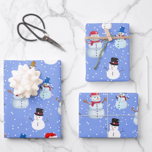 Feuille De Papier Cadeau Snowman et neige (Recto)
